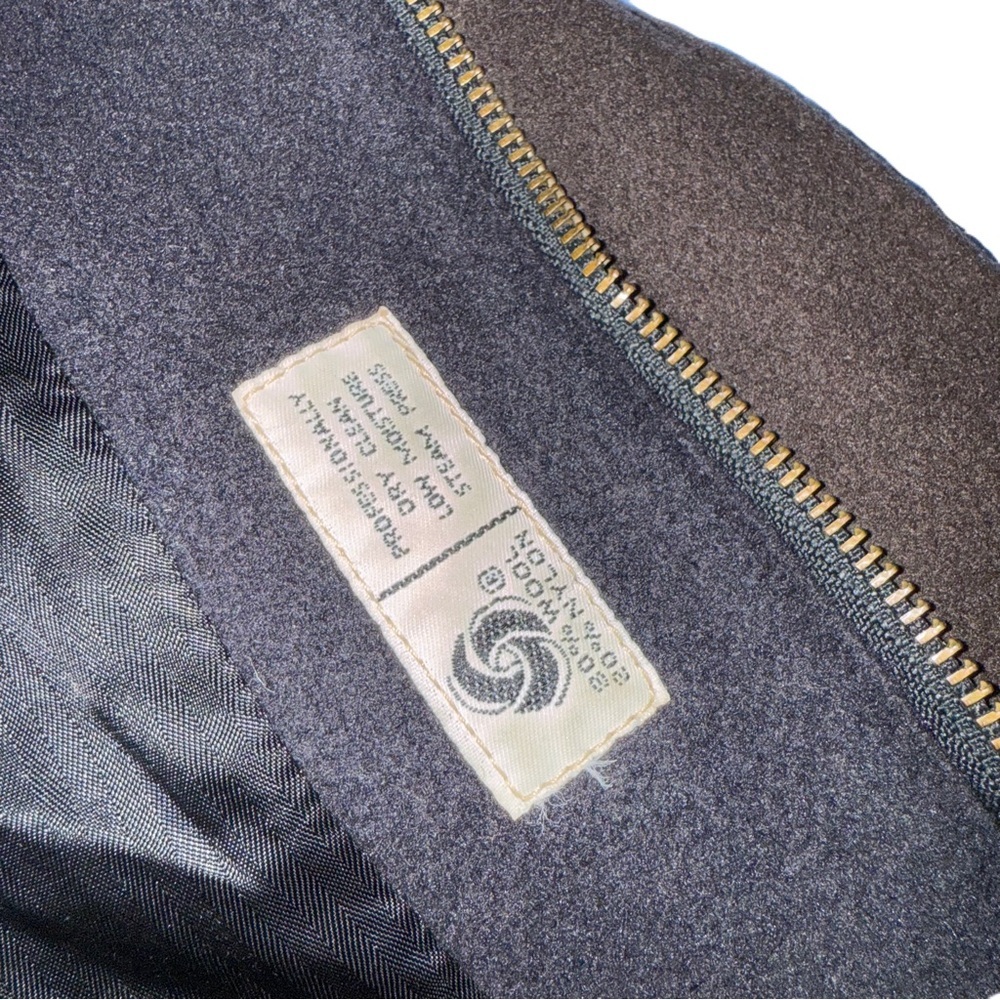Burberry XL Navy Blue Wool Coat & Leather Collar Overcoat Vintage - Picture 12 of 13